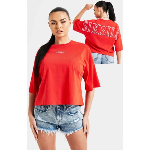 SikSilk Branded Cropped T-Shirt - Red Red 8