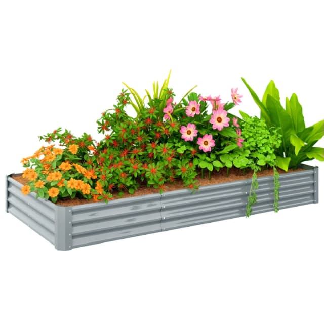 Outsunny Galvanised Raised Garden Bed, 240x120x30cm Raised Bed, Silver 84H-211V01SR