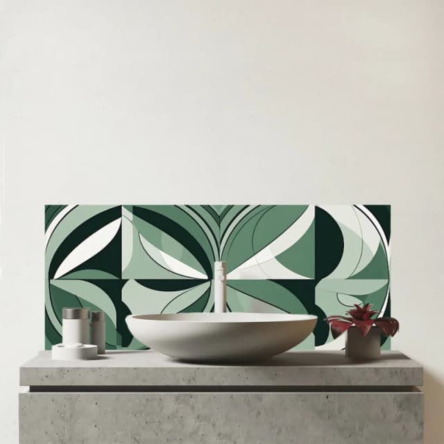Warren Reed - Designer Geometric Green Black Glass Bathroom Splashback Green Unisex