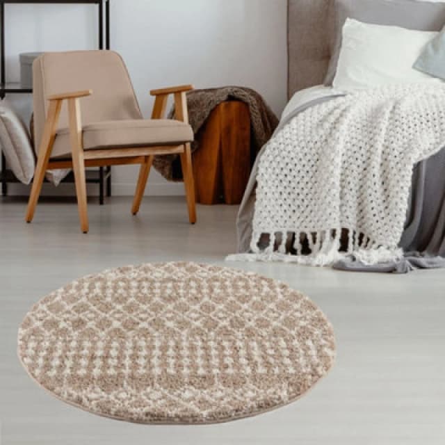 THE RUGS Soft Moroccan Diamond Shaggy Rugs & Runners Beige Ivory Living Room Size: 120cm diameter Beige Unisex 120cm diameter