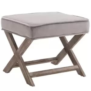 Homcom Vintage Footstool Padded Seat X Shape Velvet Cover Grey