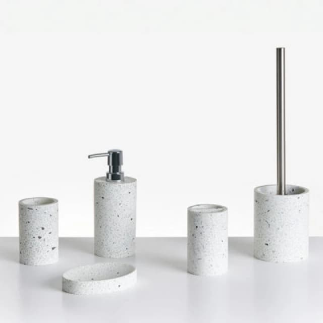 Beliani 5 Piece Bathroom Accessories Set Perene White Terrazzo
