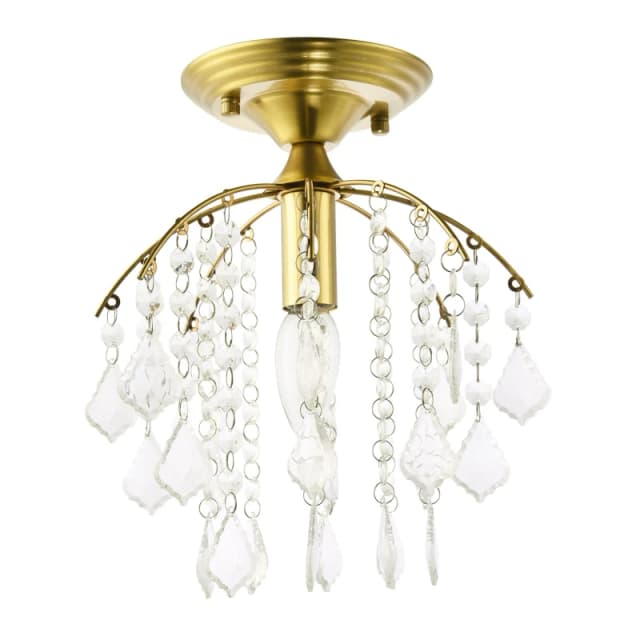 Happy Homewares Traditional Crystal Glass Waterfall Ceiling Light in Brushed Gold Gold Unisex