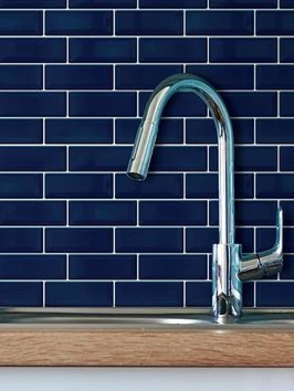 Walplus 3D Tile Stickers Peel And Stick Backsplash Splashback Decals Tile Transfer For Kitchen Bathroom Living Room Stick On Tile Waterproof - Deep Bl