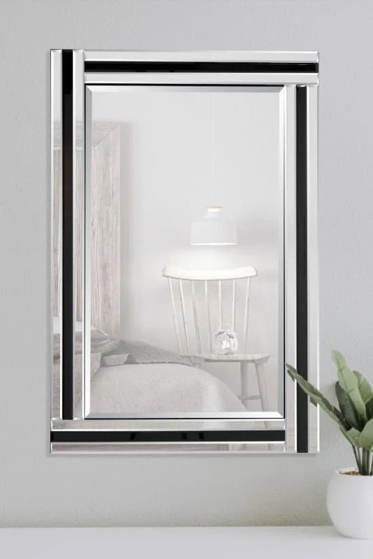 Mirroroutlet Dalton Black And Clear Bevelled Triple Edge Wall Mirror 68 X 56Cm