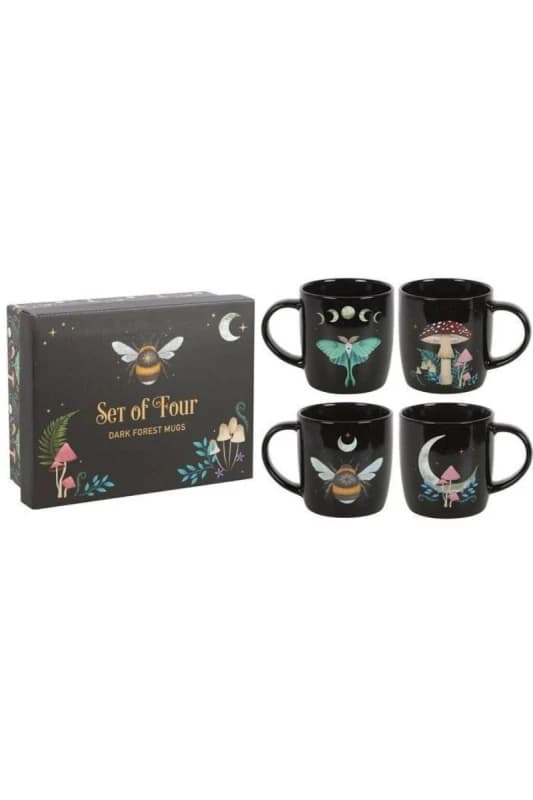KDMD Set of 4 Dark Forest Mugs Black