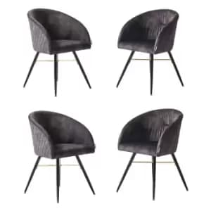 Vittorio LUX Velvet Upholstered Dining Chairs Set of 4 - Black - Black