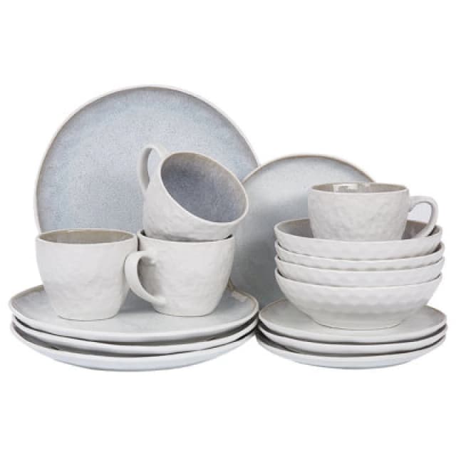 Beliani Set Of 16 Dinnerware Sesame Stoneware Light Grey