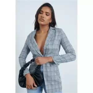 I Saw It First Grey Check Longline Blazer - Grey