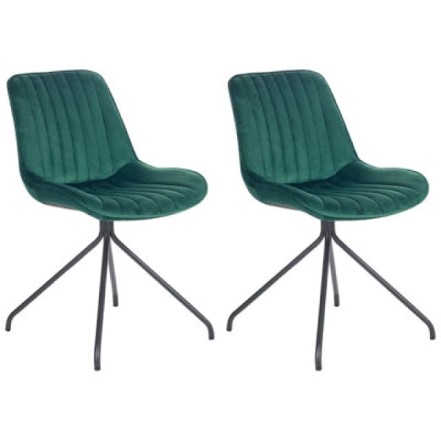 Beliani Set Of 2 Dining Chairs Navasota Velvet Emerald Green