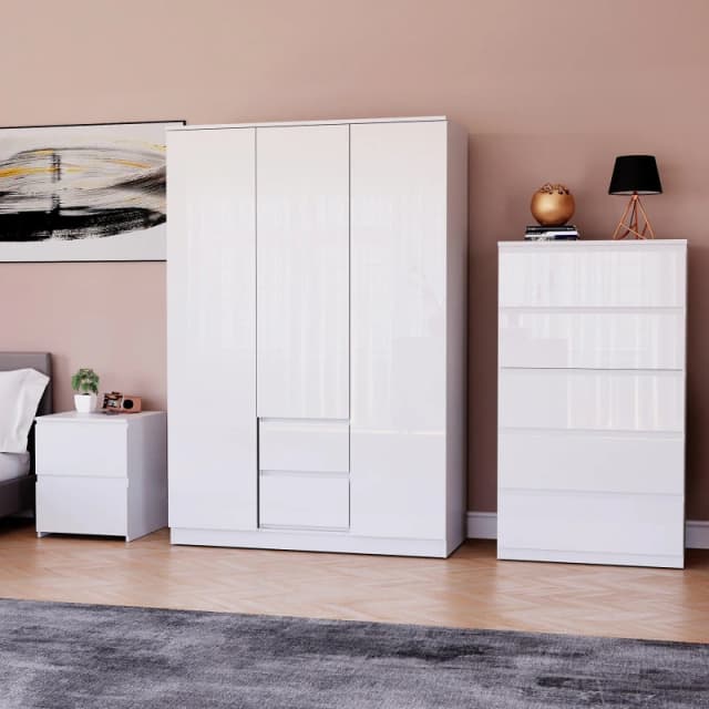 Lassic Vida Designs Glinton Gloss 3 Piece Bedroom Set 8 White unisex 3 Piece