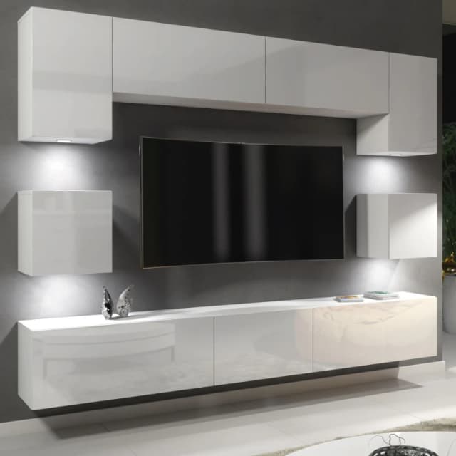 Creative Furniture Panorama Wall TV Unit - A Sleek & Modern Wall Cabinet with Gloss Doors & LED Lights in White White Unisex