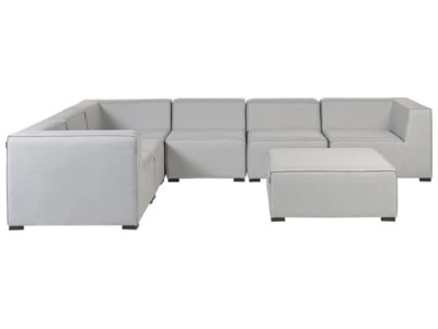 Beliani Garden Corner Sofa With Ottoman 7 Seater Arezzo Right Hand Modular Light Grey