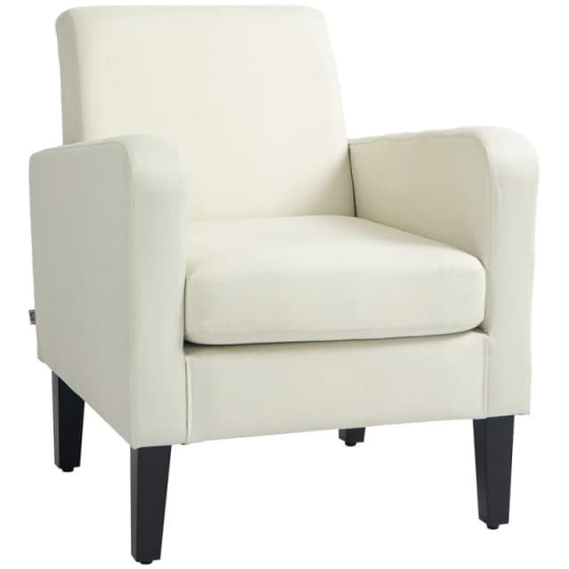 HOMCOM Modern Armchair Accent Chair With Rubber Wood Legs For Bedroom Cream White, Cream 839-001V71CW