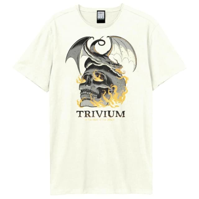 Amplified Amplified Men Flaming Skull Trivium T-Shirt in White Size: X-Small White XS Male 5063377028812