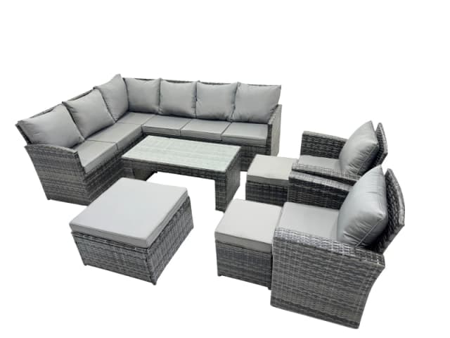 Fimous 11 Seat Poly Rattan Corner Sofa Set with 3 Stools 2 Chairs in Dark Grey Dark Grey Unisex