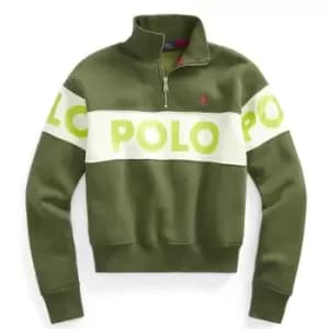 POLO RALPH LAUREN Ladies Logo quarter Zip Sweater - Green