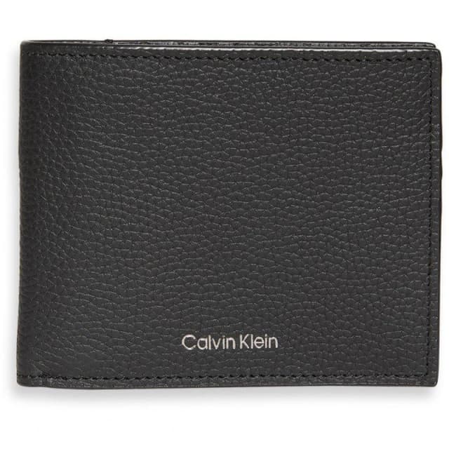 Calvin Klein Foil Embossed Logo Leather Bifold Wallet Black male One Size