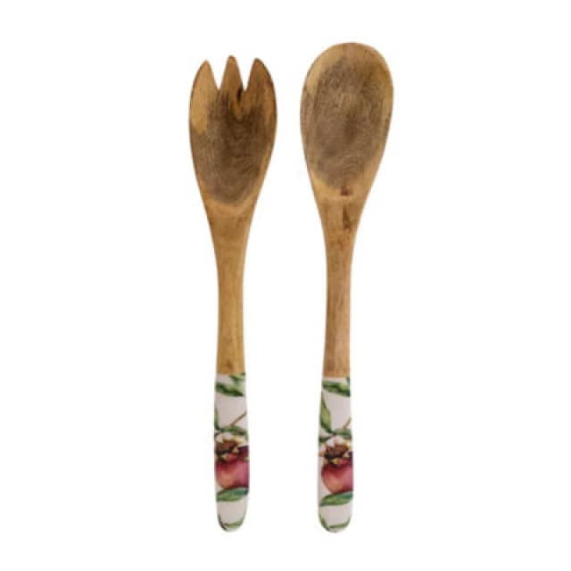 Handcrafted Pomegranate Set Of 2 Wooden Fork And Spoon