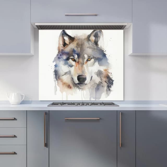 Warren Reed - Designer Wolf Watercolour Kitchen Splashback in Brown Size: 600mm x 750mm Brown Unisex 600mm x 750mm