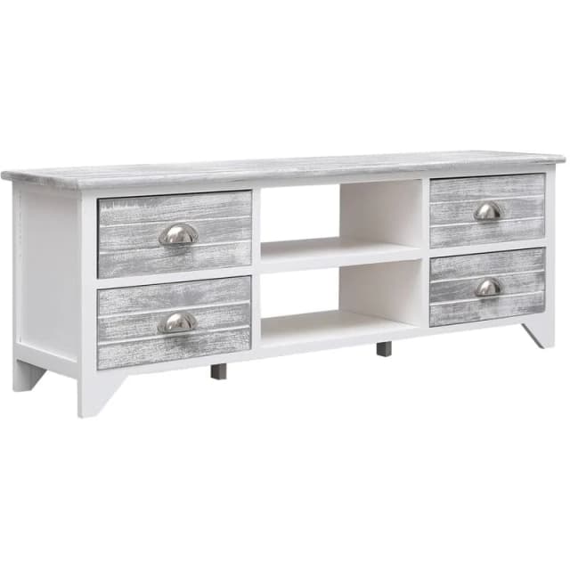 VIDAXL TV Cabinet White and Grey 108x30x40cm Solid Paulownia Wood Vidaxl 8720286654477