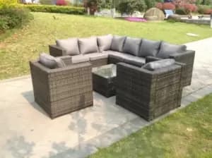 Fimous 8 Seater Outdoor Dark Grey Rattan Lounge Complete Sofa Set with Coffee Table