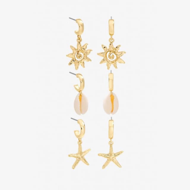 Mood Gold Plated Real Shell Charm Earrings - Pack of 3 Multi Earrings One Size Gold 40057510000