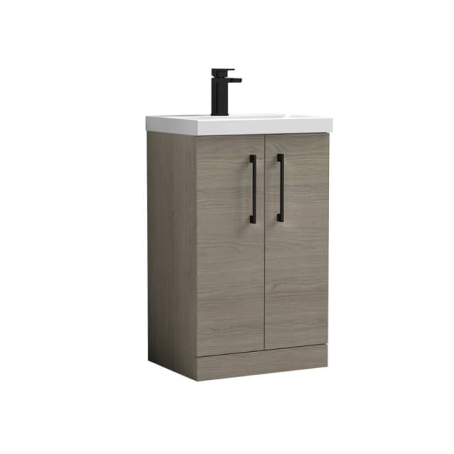 Balterley Level Modern Bathroom 2 Soft Close Door & Mid-Edge Vanity Unit Basin, Solace Oak, 500mm