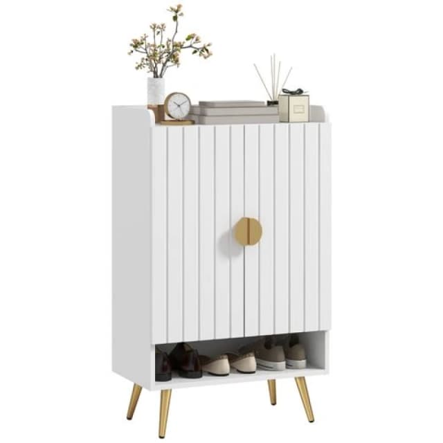 HOMCOM Modern Hallway Shoe Cupboard with Adjustable Shelves for Entryway White