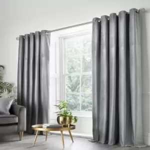 Apple Tree - Appletree Boutique Jasper Embossed Hexagon Eyelet Lined Curtains, Silver, 46 x 72 Inch