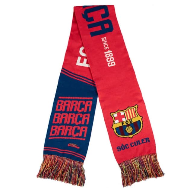 FC Barcelona Mens Jacquard Crest Text Scarf with Fringe Multicolor Male One Size