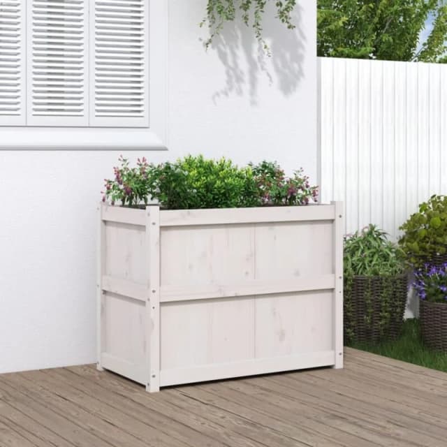 vidaXL Garden Planter White 90x50x70cm Solid Wood Pine, White 837470