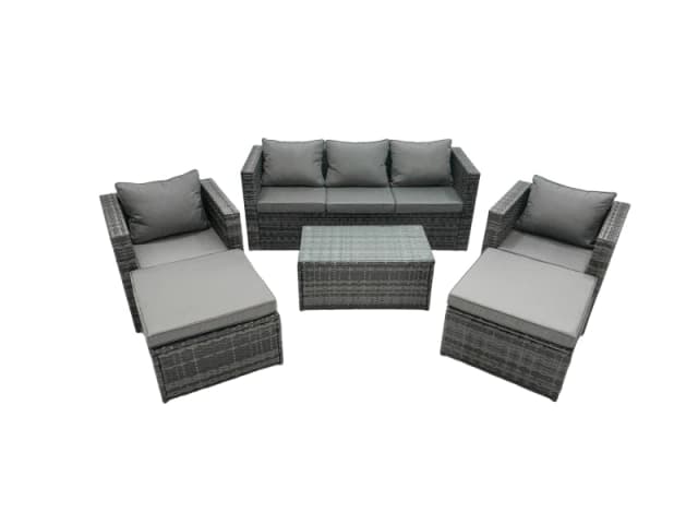 Fimous 7-seater Patio Coffee Table Sofa Set with 2 Big Footstools in Dark Grey Dark Grey Unisex