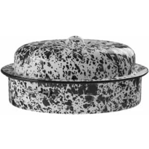 Roasting Tin Oval Roaster With Lid Carbon Steel Roasting Pan Patterned Casserole Dishes Black And White Roasting Dish With Lid 24.5 x 15 x 34