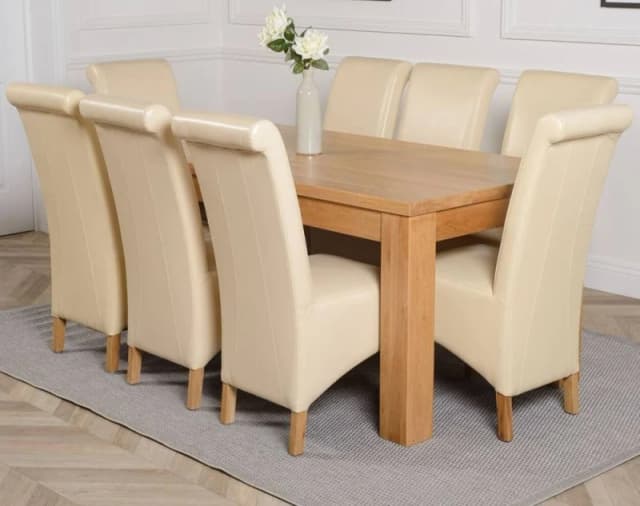 Thats Furniture Dakot 182 x 92cm Oak Large Dining Table & 8 Montana Leather Chairs in Cream Size: 182 x 92cm Cream Unisex 182 x 92 cm