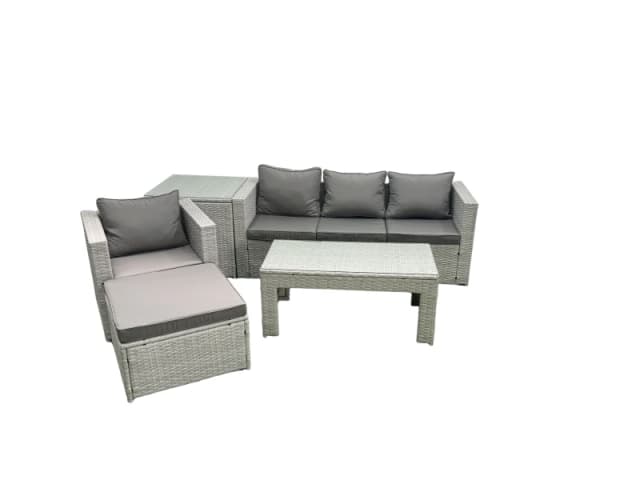Fimous Outdoor Rattan Garden Furniture Set with Grey Cushions Luxury 5 Seater with Side Table and Coffee Table For Conservatory,Patio Light Grey
