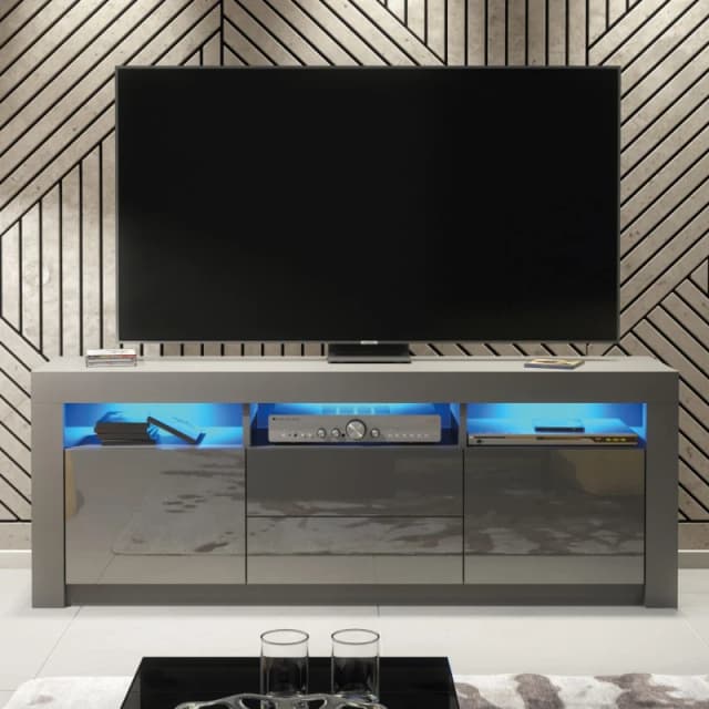 Creative Furniture Shine TV Unit 160cm - A Bright and Stylish Cabinet with Gloss Doors and LED Lights Dark Grey