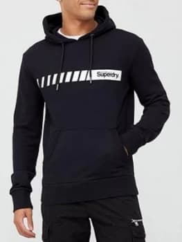 Superdry Core Logo Sport Stripe Hoodie - Black Size M Men