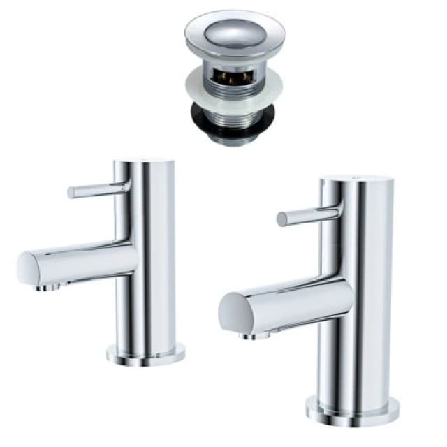 Nes Home Hot and Cold Basin Taps & Waste Chrome Silver