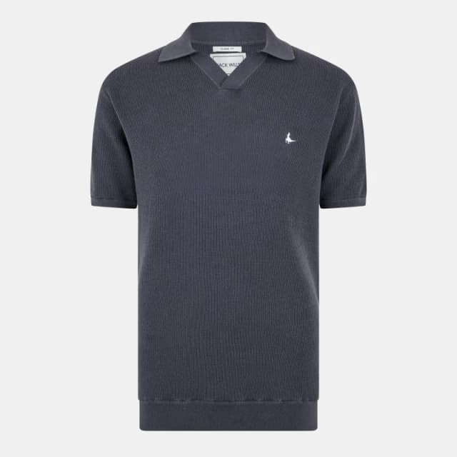 Jack Wills Mens Ottoman Knit Short-Sleeve Polo Shirt Forged Iron male S