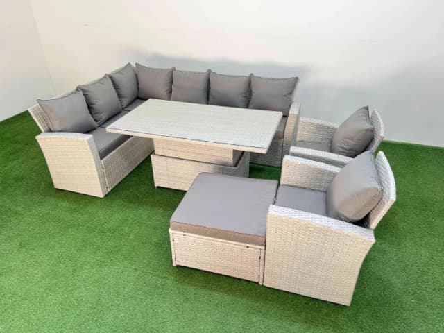 Fimous 9 Seat Garden Furniture Corner Sofa with Big Footstool Light Grey Light Grey Unisex
