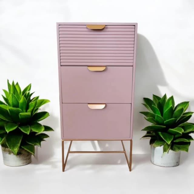 MSL 64CM Pink WOODEN 3 DRAWER BEDSIDE TABLE