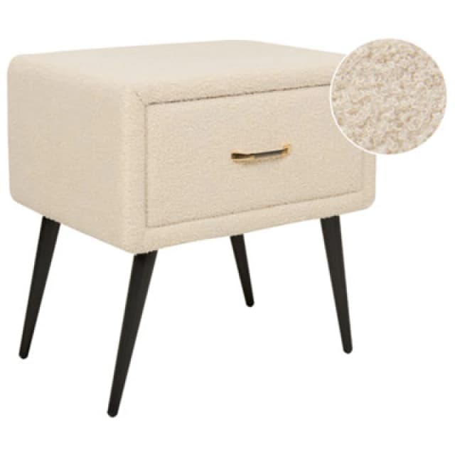 Beliani 1 Drawer Bedside Table Flayat Boucle Beige