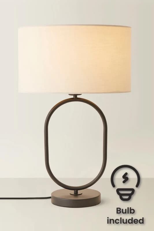 ValueLights ValueLights Antonia Fabric Drum Lamp Shade Matte Black Oval Table Lamp with Bulb in Natural Natural One Size Unisex 5059406066931
