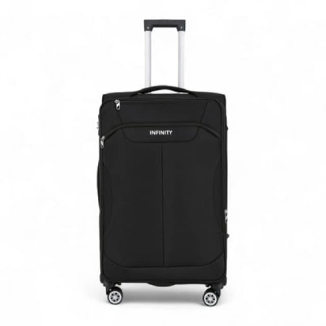 Infinity Leather Soft Shell Suitcase 8 Wheel Luggage Travel TSA Light Carry On Cabin Bag in Black Size: Large Black Unisex Large