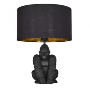 King Gorilla Table Lamp in Black with Black and Gold Reni Shade