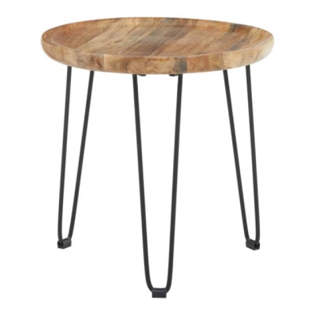Orsina Natural Mango Wood Small Side Table, Round Wooden Side Table With Black Iron Legs, Modern Rustic Side Table