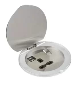 KnightsBridge 13A 1G Recess Switched Socket with Dual USB Charger (2.4A) - Stainless Steel with Black insert