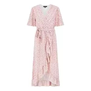 Mela Pink Ditsy Floral Wrap Midi Dress - Pink