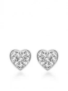 Love Diamond 9Ct White Gold Pave Set Diamond 4Mm Heart Stud Earrings
